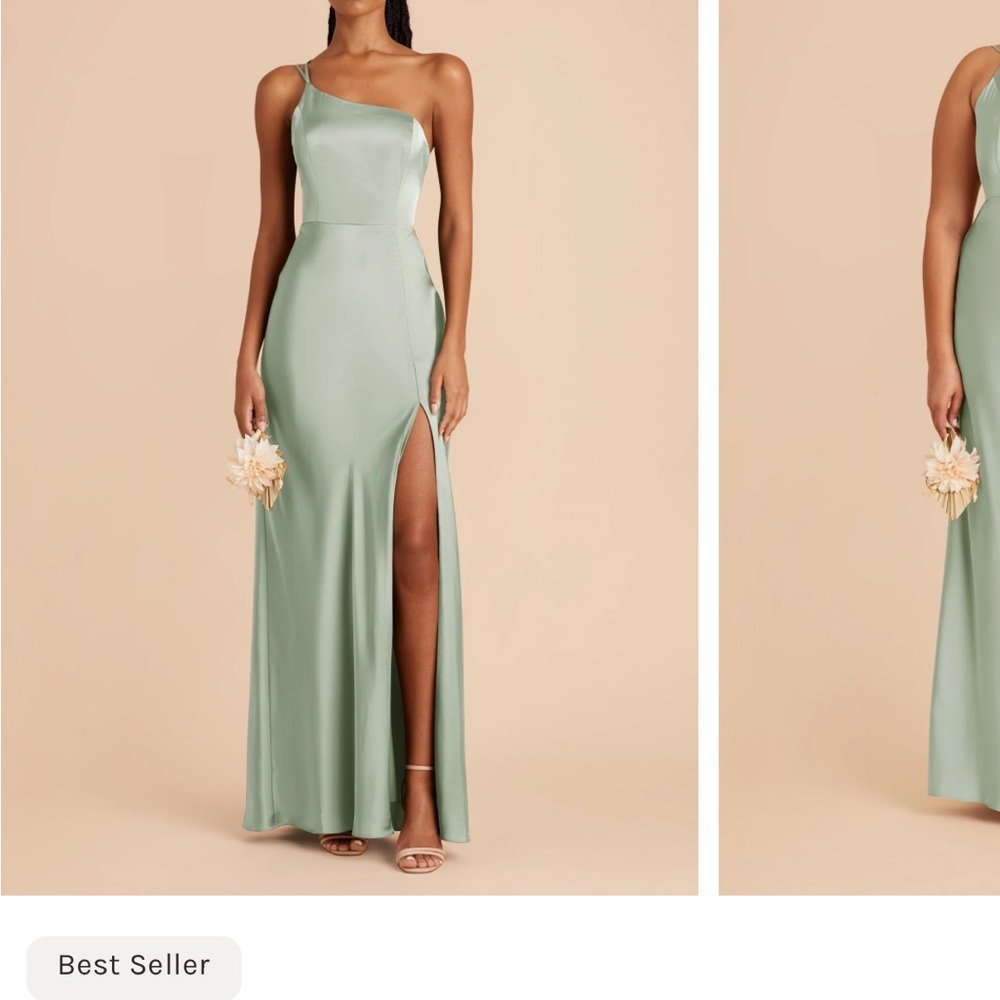 Birdy Grey One-Shoulder Sage Green Satin Gown